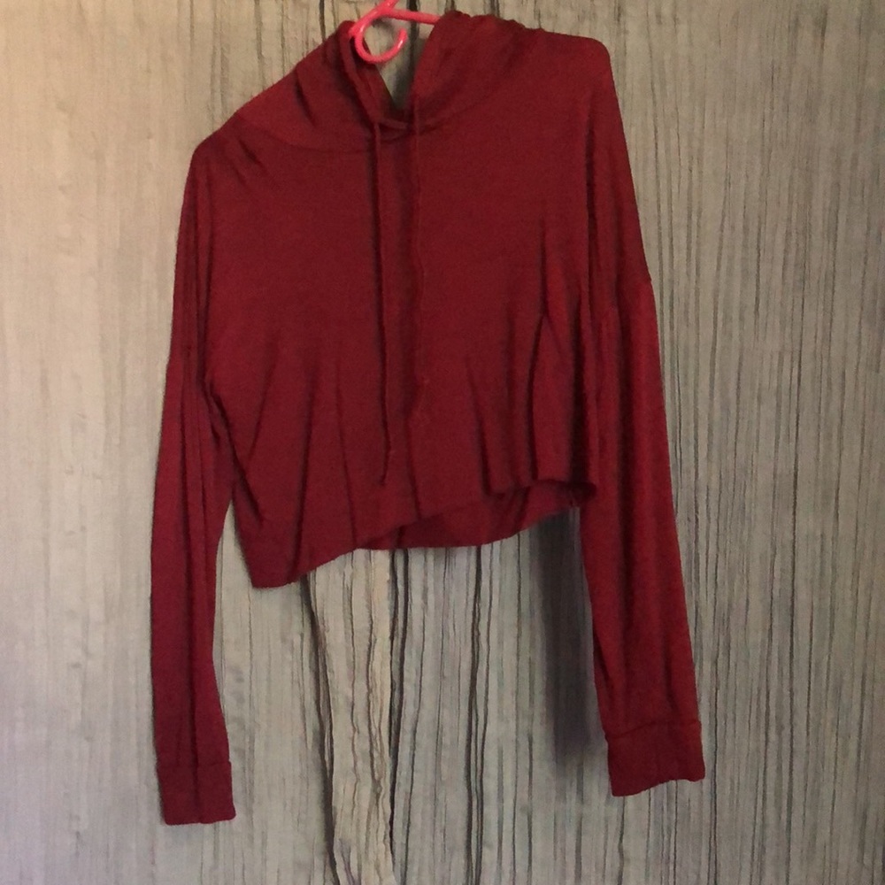 Maroon Cropped Sweater with Hood